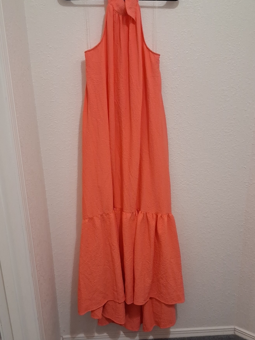 NWT (a. new day)Coral/Cream Orange Halter Maxi Dress. Stretch Flowy XL